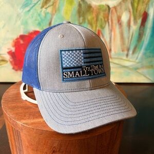 Try That In A Small Town Richardson 112 Hat Gray Blue American Flag Trucker Cap